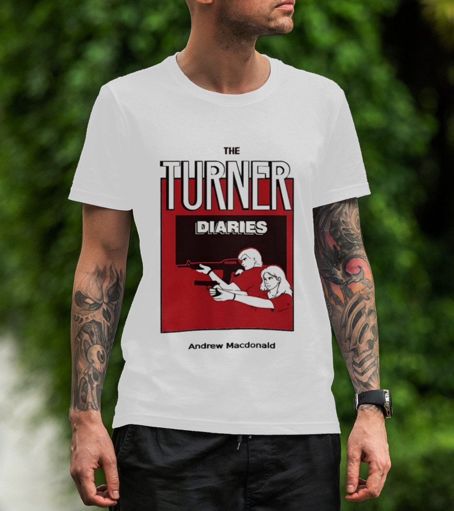 The Turner Diaries Andrew Macdonald Red Cover Art With Figures And Weapon T-Shirt