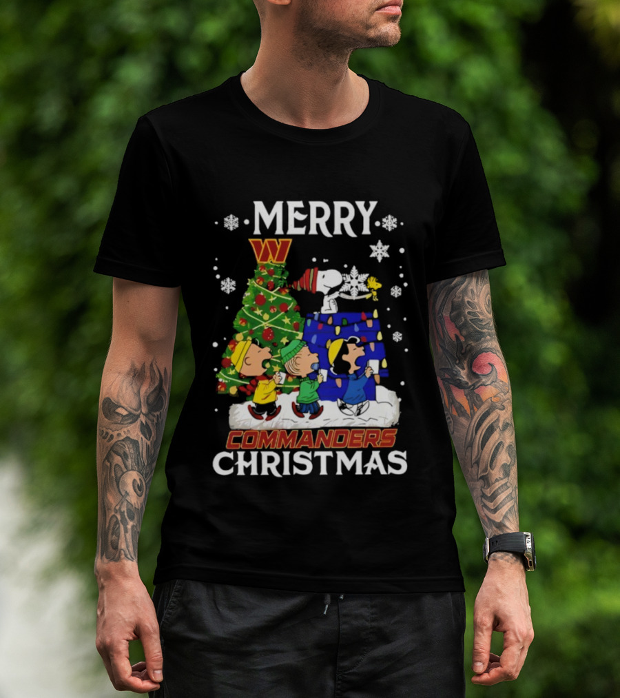 Merry Snoopy And Friends Washington Commanders Christmas NFL T-Shirt