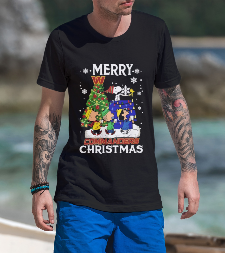 Merry Snoopy And Friends Washington Commanders Christmas NFL T-Shirt