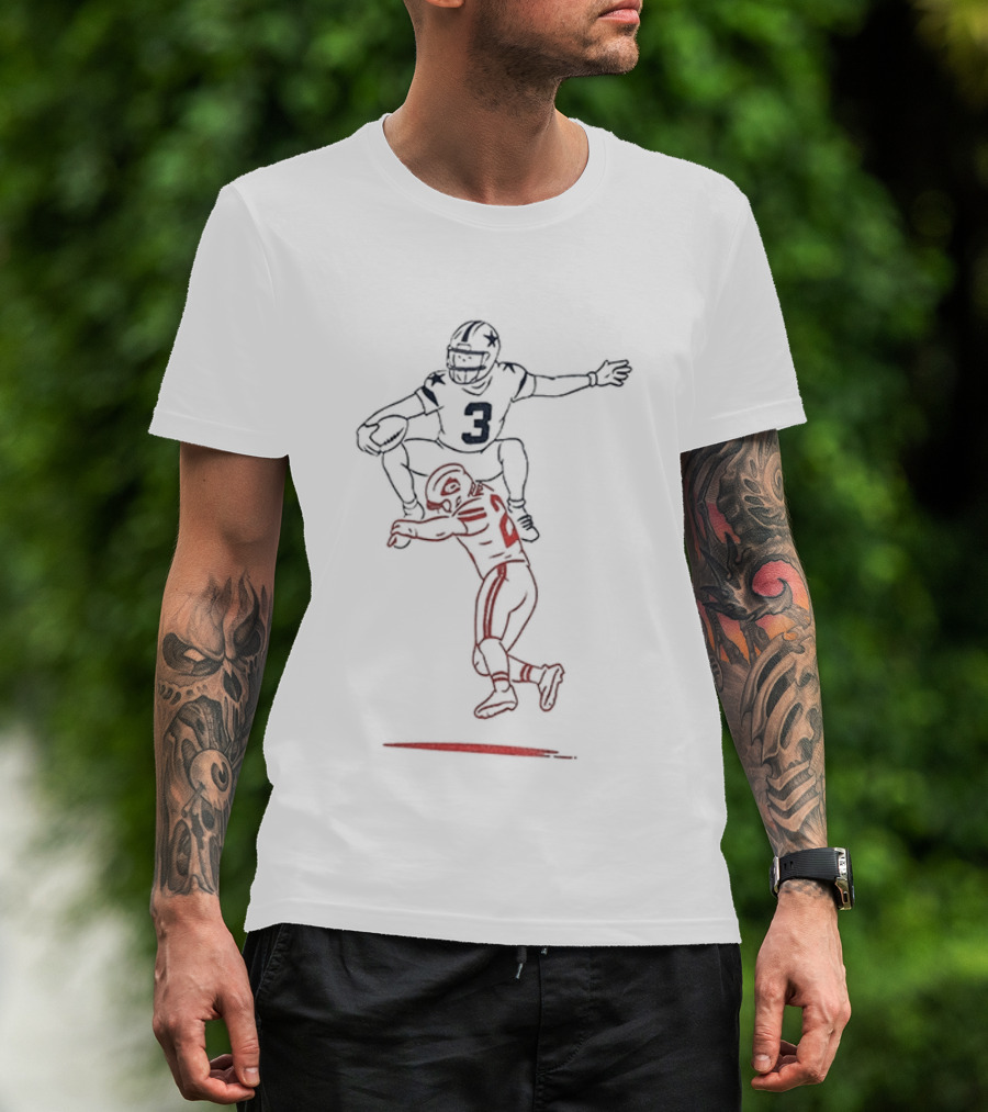 George Pickens Dallas Cowboys NFL Football Jump Over Sketch 2025 Player Leap T-Shirt