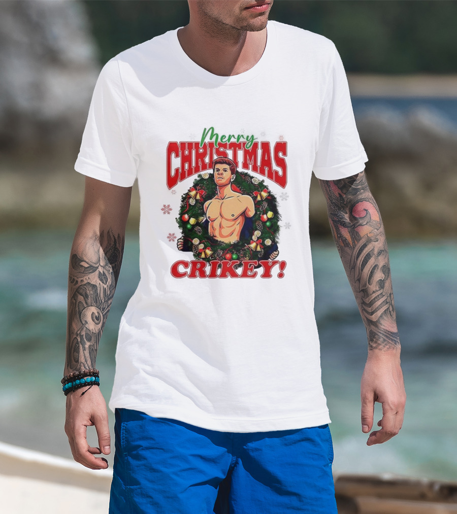 Merry Christmas Crikey 2025 Robert Irwin Wreath Illustration T-Shirt