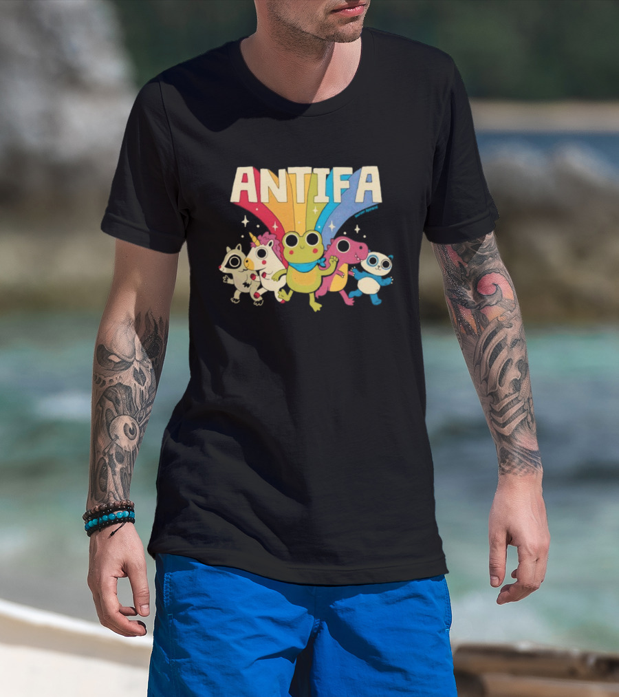 Antifa Frog Unicorn Panda Cute Animal Friends Rainbow T-Shirt