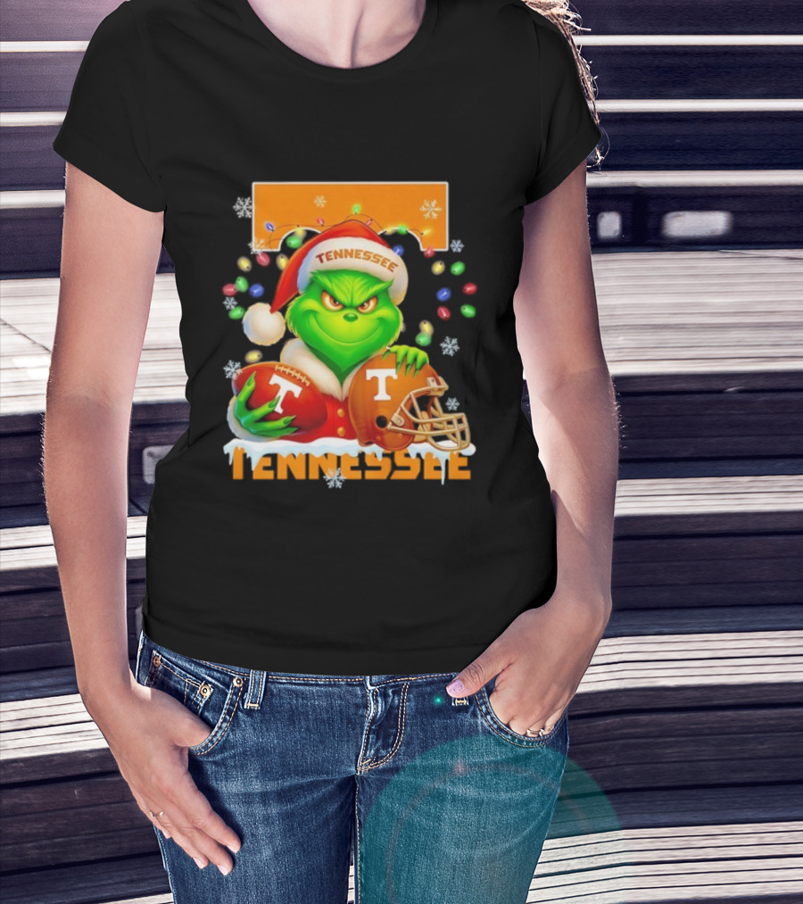 Grinch Tennessee Volunteers Helmet Football Merry Christmas T-Shirt