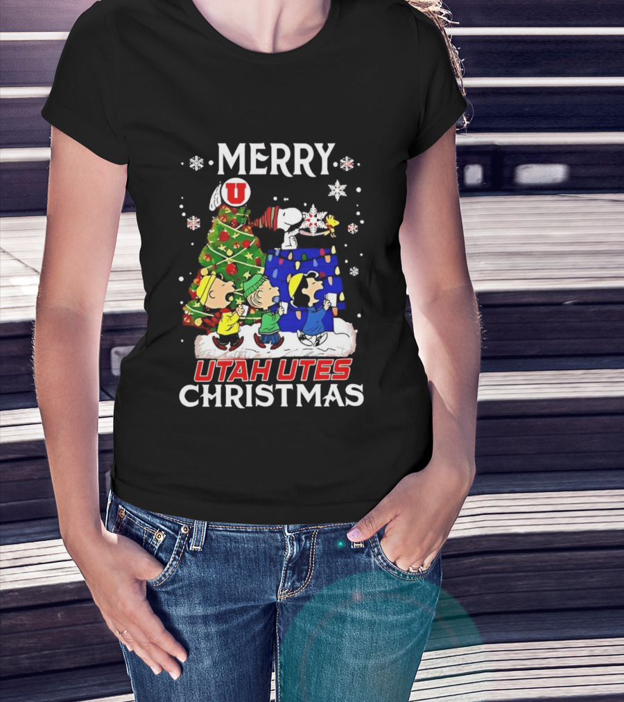 Merry Christmas Snoopy And Friends Utah Utes T-Shirt