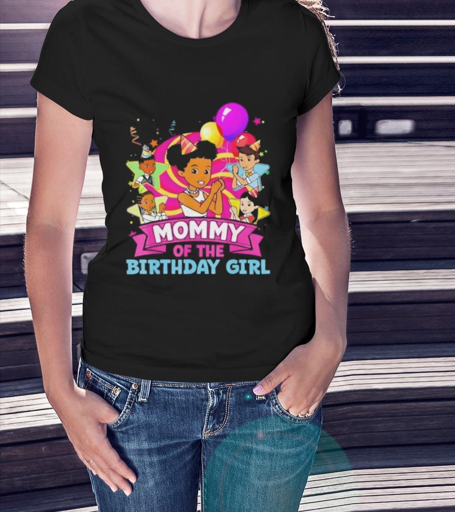 Mommy Of The Birthday Girl Pink Balloons Celebration Family Party T-Shirt