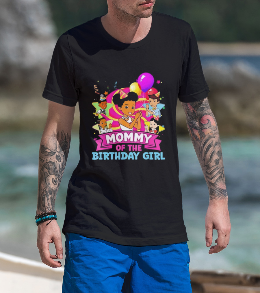 Mommy Of The Birthday Girl Pink Balloons Celebration Family Party T-Shirt