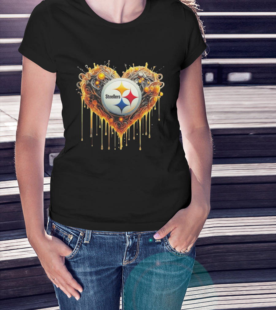 Pittsburgh Steelers NFL Heart Caramel Swirl Pattern T-Shirt