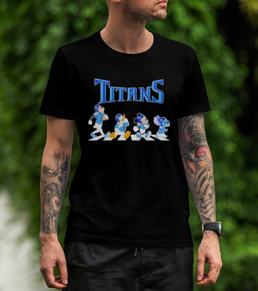 Tennessee Titans Mickey Mouse Donald Duck Goofy Stitch Abbey Road NFL Crossover T-Shirt