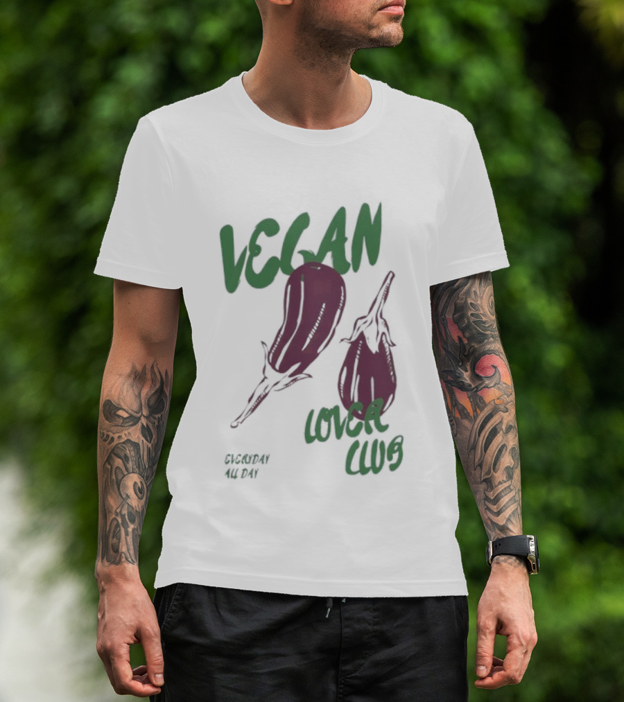 Vegan Love Club Everyday All Day Eggplant Illustration T-Shirt