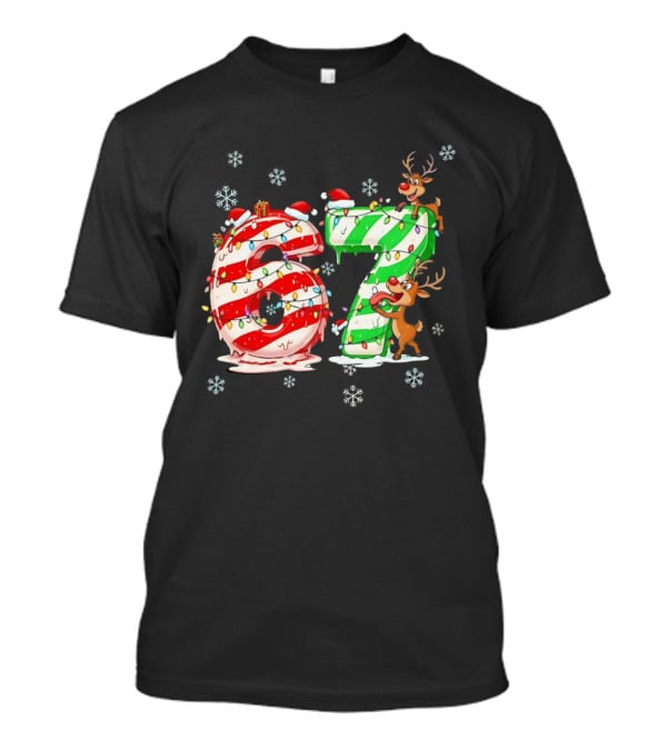 67 Christmas Reindeer Candy Cane Lights Snowflakes T-Shirt