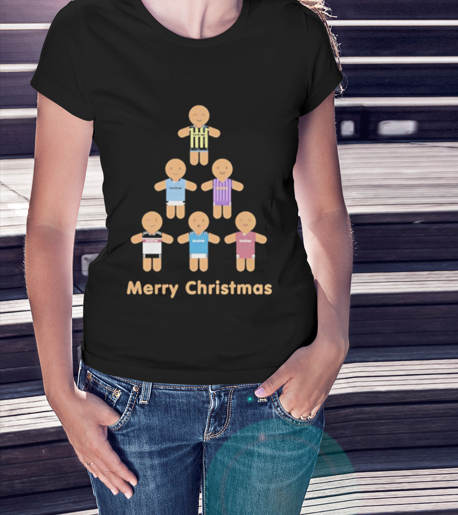 Gingerbread Soccer Players Merry Christmas Holiday Sports Theme T-Shirt