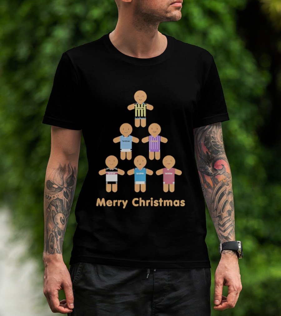 Gingerbread Soccer Players Merry Christmas Holiday Sports Theme T-Shirt