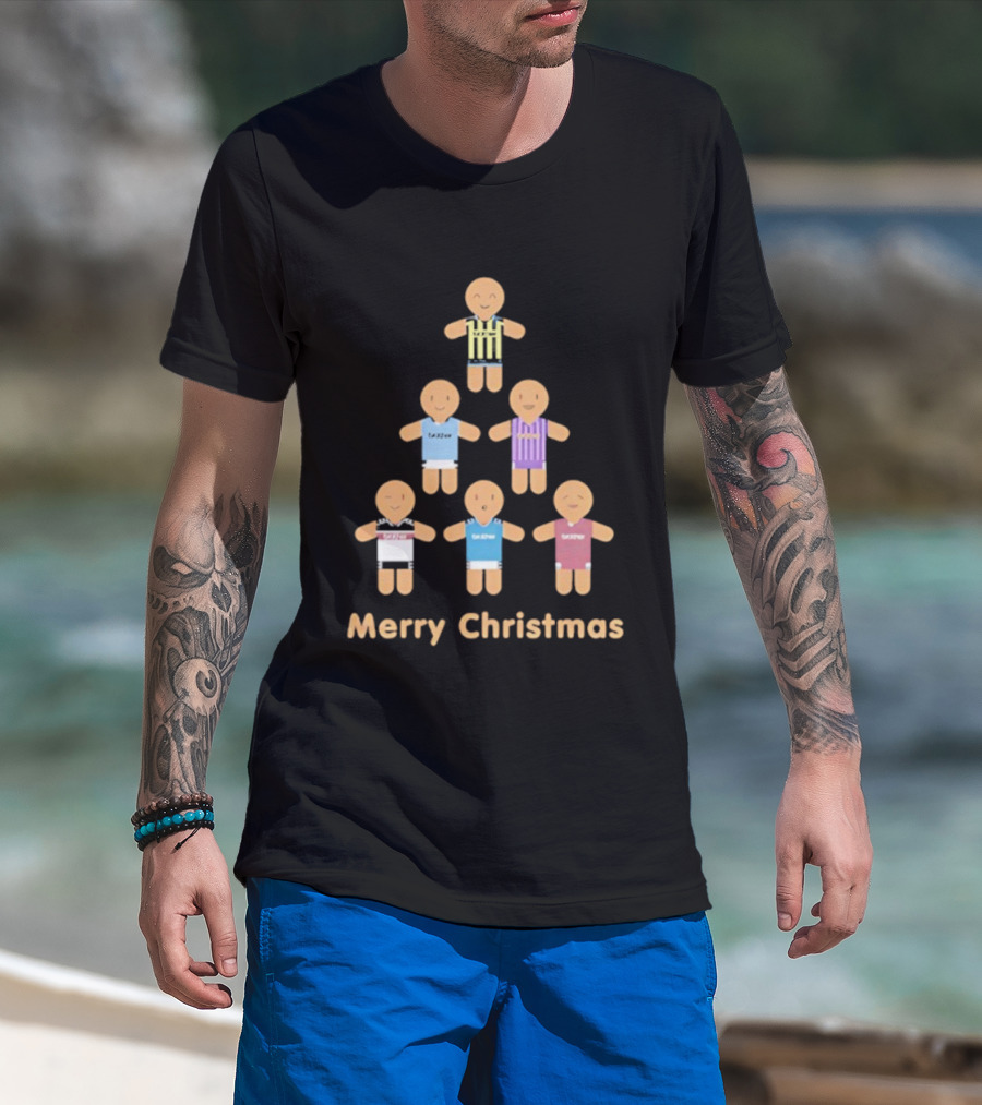 Gingerbread Soccer Players Merry Christmas Holiday Sports Theme T-Shirt