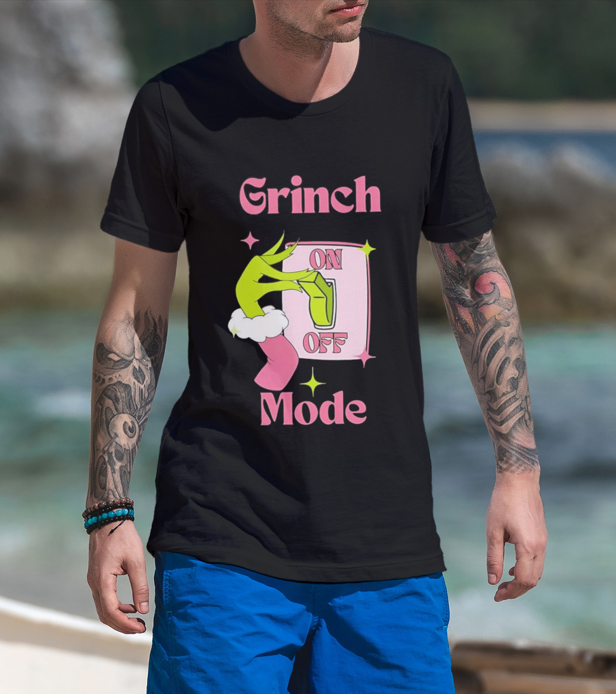 Grinch Mode On Off Merry Christmas Pink Girl T-Shirt