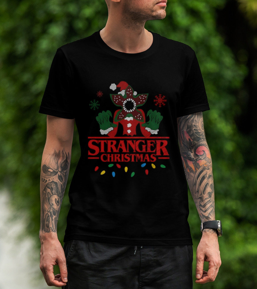 Stranger Christmas Grinch Demogorgon Santa Claus Crossover Holiday Theme T-Shirt