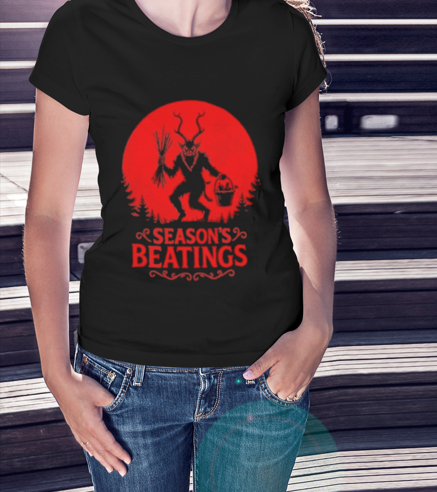Krampus Season’s Beatings Gothic Christmas Horror T-Shirt