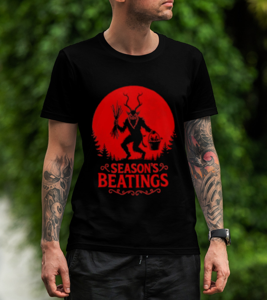 Krampus Season’s Beatings Gothic Christmas Horror T-Shirt