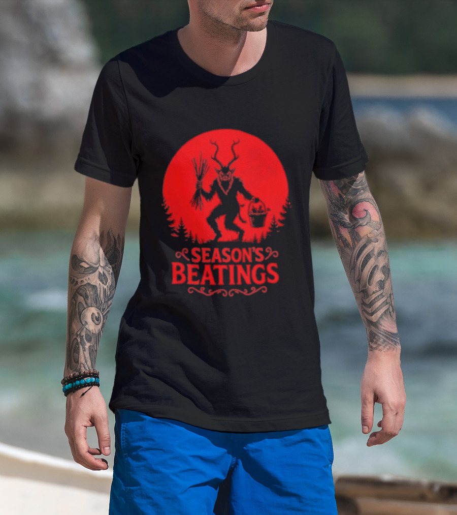 Krampus Season’s Beatings Gothic Christmas Horror T-Shirt