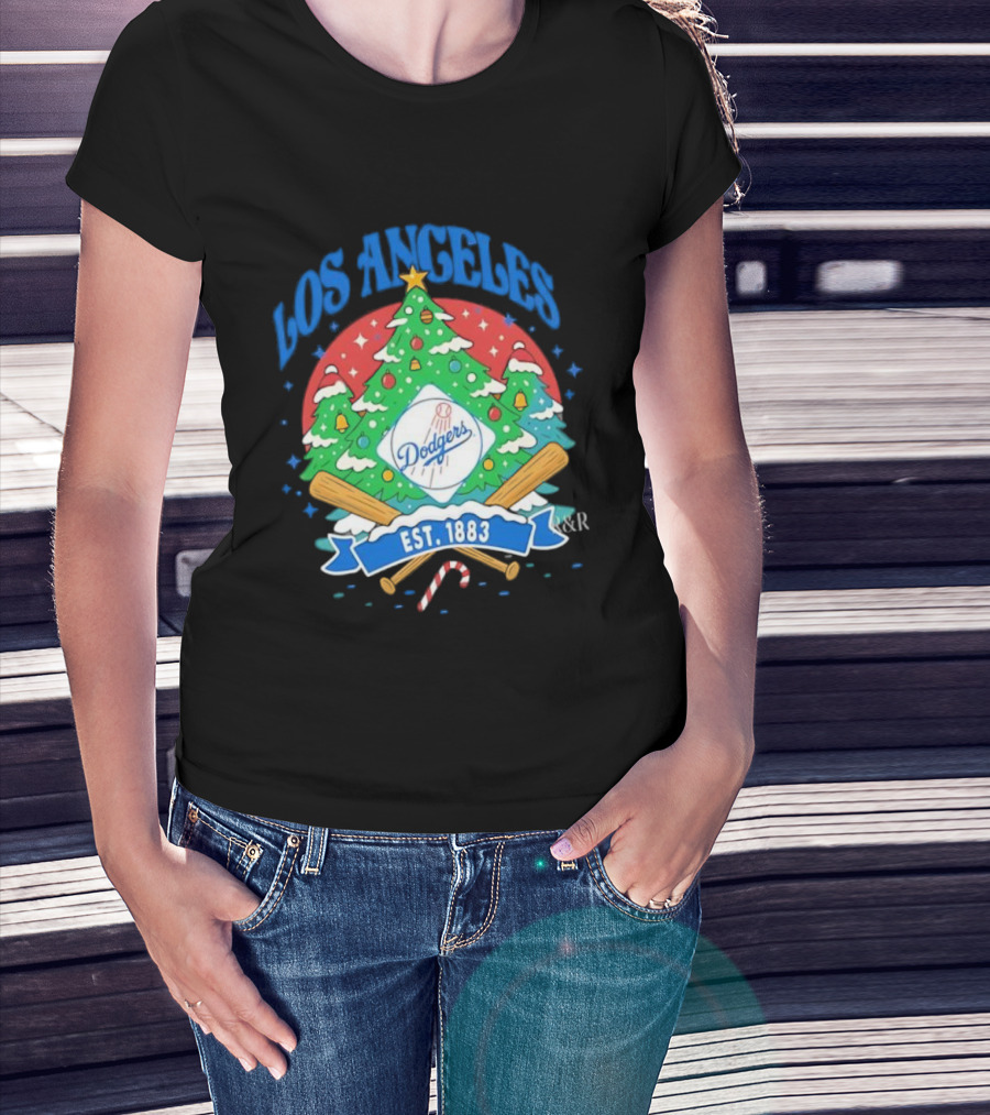 Los Angeles Dodgers Christmas Tree Est 1883 Dodgers T-Shirt
