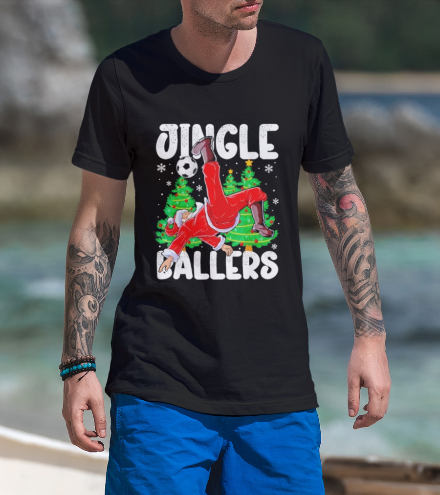 Jingle Ballers Santa Football Christmas Soccer Tree T-Shirt