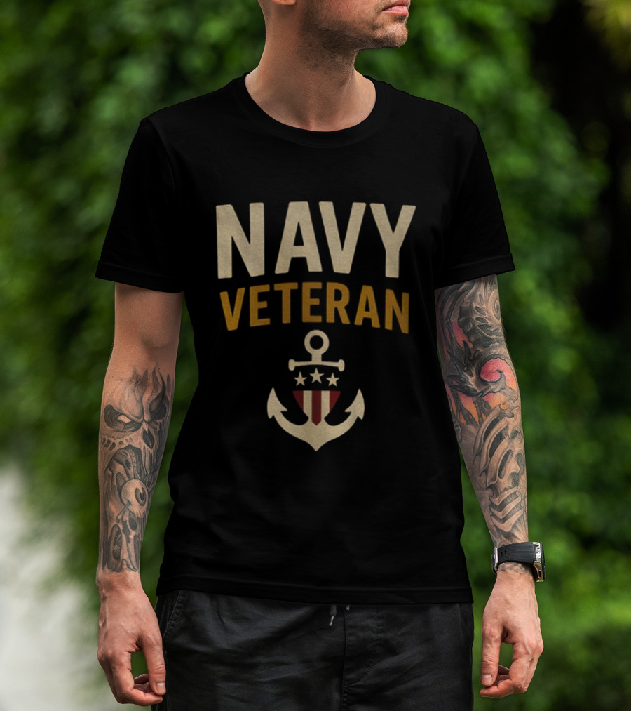 Navy Veteran Anchor Stars Stripes Military US Patriotic T-Shirt