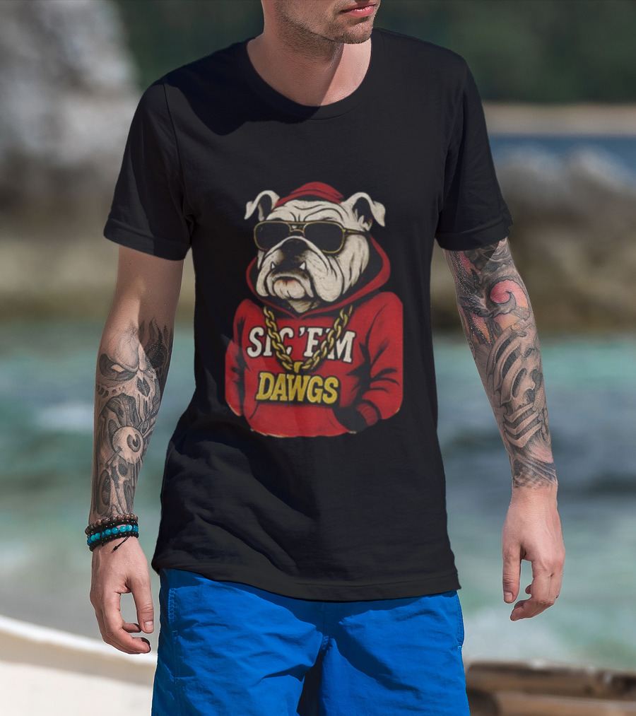 UGA SEC Championship 2025 Sic ’Em Dawgs Bulldog In Red With Sunglasses And Chain T-Shirt