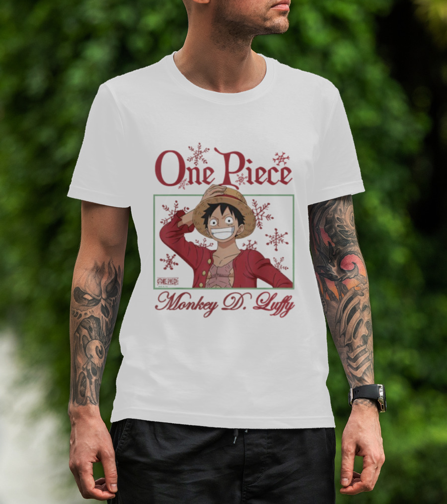 One Piece Monkey D. Luffy Happy Holidays Christmas Snowflakes T-Shirt