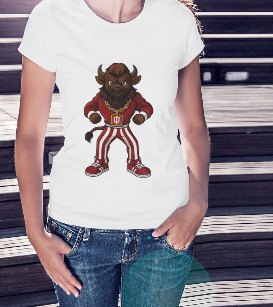 Indiana Hoosiers Buffalo Mascot Striped Pants Red Outfit T-Shirt