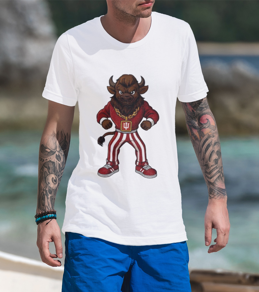 Indiana Hoosiers Buffalo Mascot Striped Pants Red Outfit T-Shirt