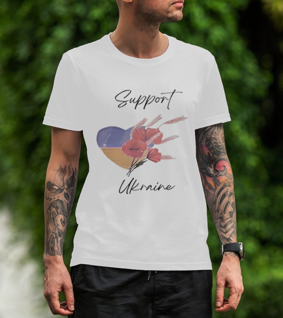 Support Ukraine Heart With Floral Accents T-Shirt