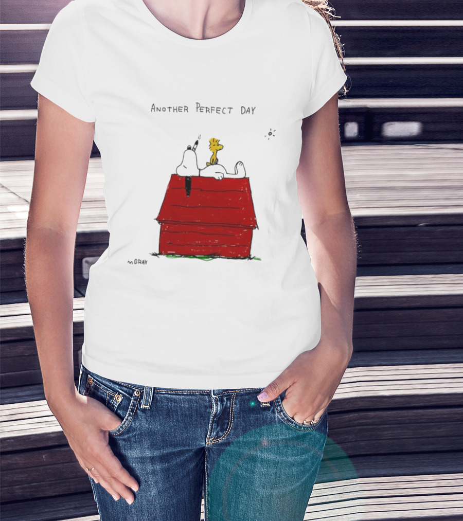 Snoopy And Woodstock Relaxing On Doghouse Perfect Day T-Shirt