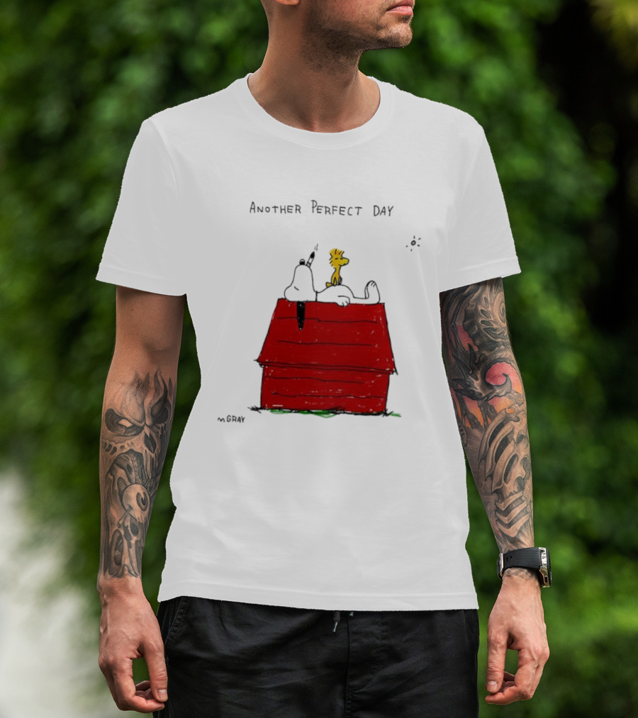 Snoopy And Woodstock Relaxing On Doghouse Perfect Day T-Shirt