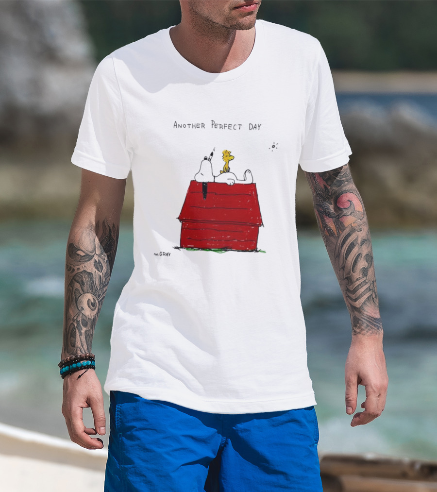 Snoopy And Woodstock Relaxing On Doghouse Perfect Day T-Shirt