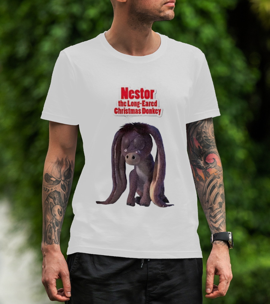 Nestor The Long Eared Christmas Donkey Character Illustration T-Shirt