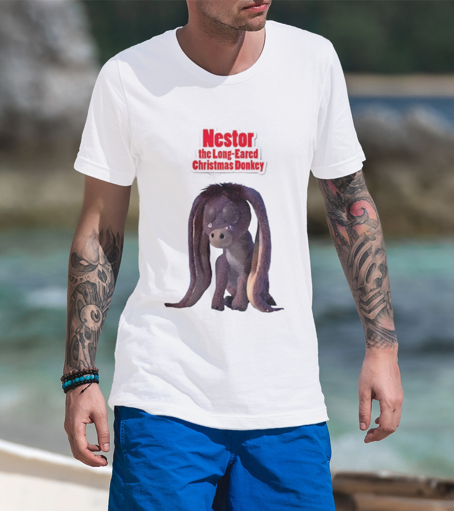 Nestor The Long Eared Christmas Donkey Character Illustration T-Shirt