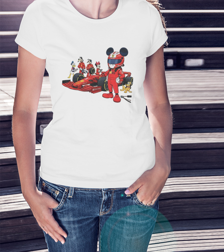 Ferrari Racing Disney Mickey Minnie Donald Goofy Pluto F1 Christmas T-Shirt
