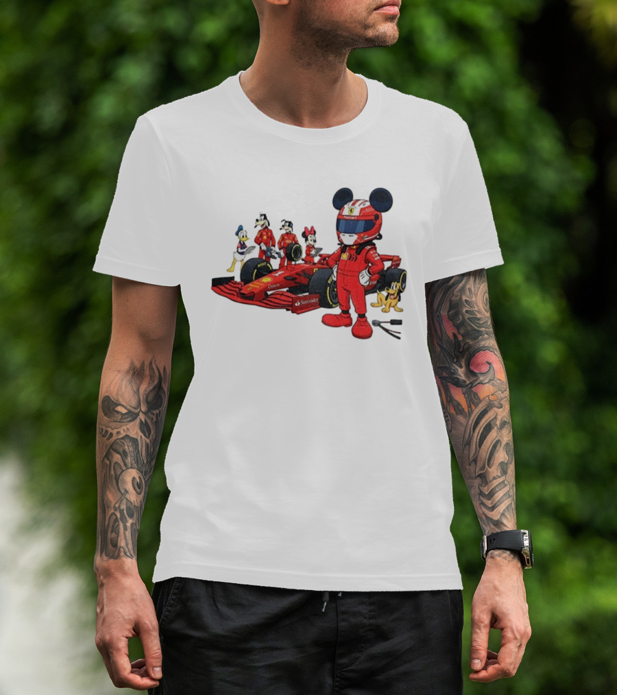 Ferrari Racing Disney Mickey Minnie Donald Goofy Pluto F1 Christmas T-Shirt