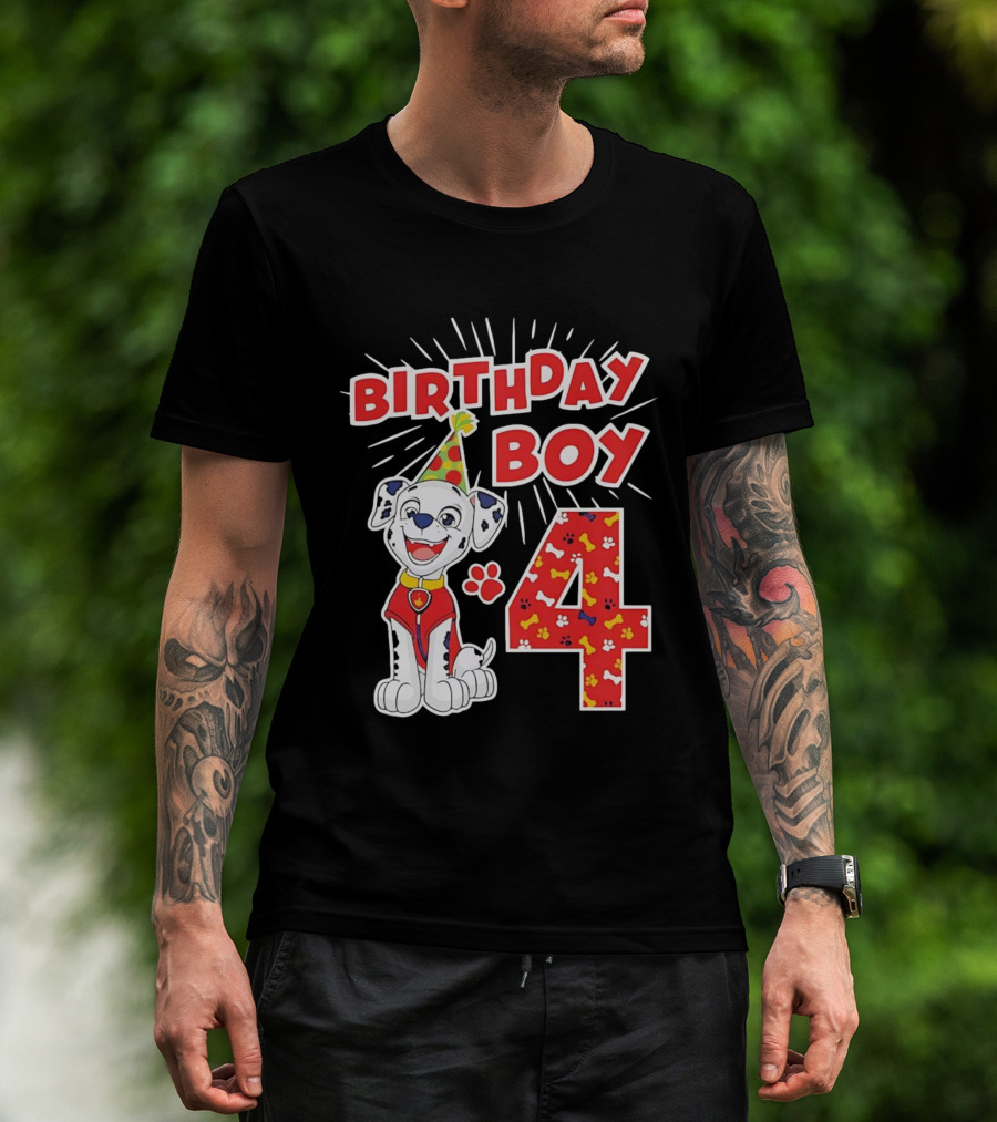 4th Birthday Boy Celebration With Cute Pup And Party Hat T-Shirt