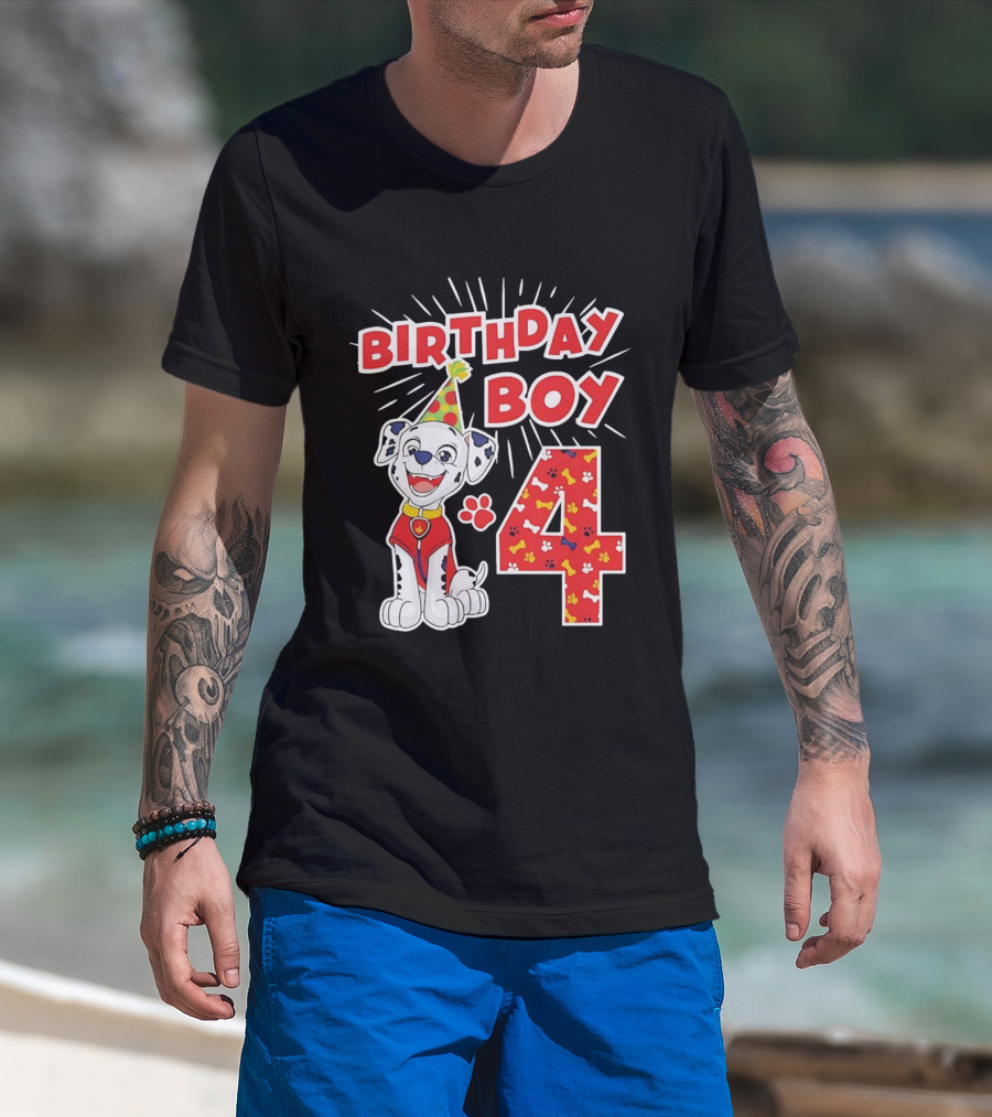 4th Birthday Boy Celebration With Cute Pup And Party Hat T-Shirt