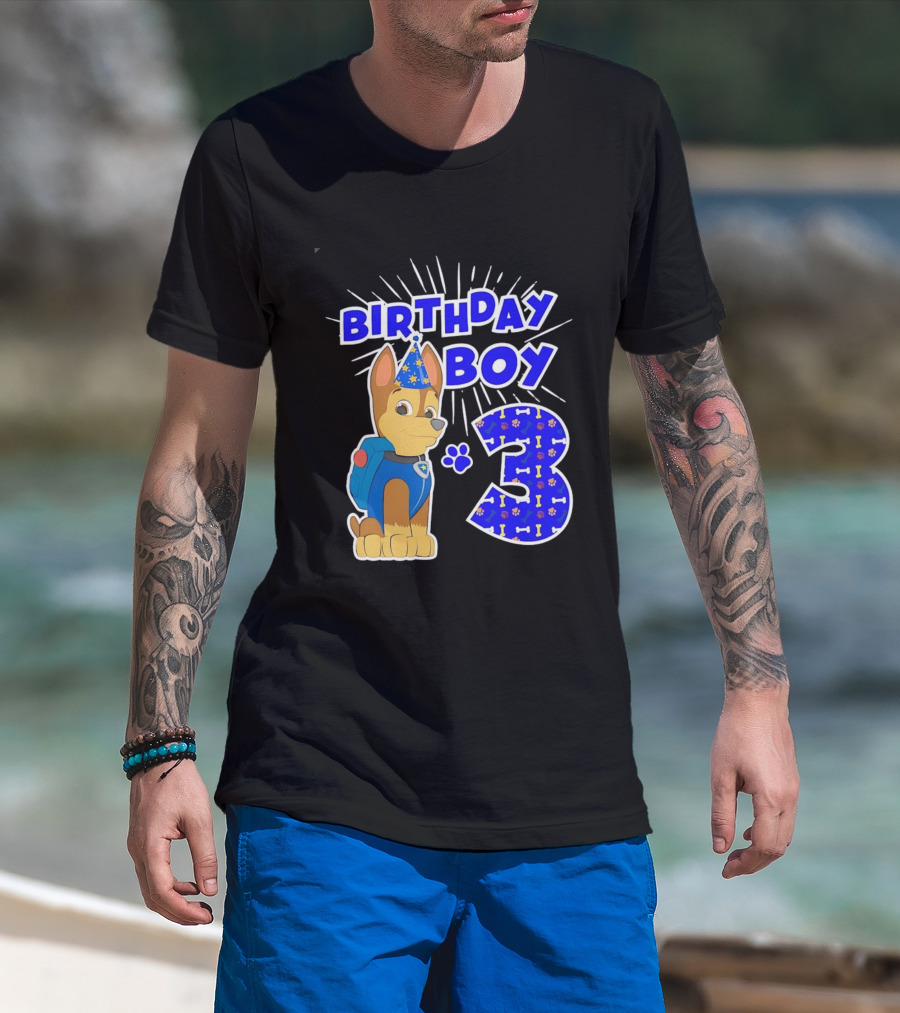 Birthday Boy Cute Police Pup Dog 3rd Party Theme T-Shirt