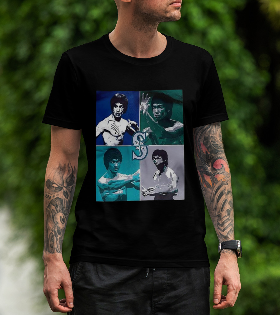 Bruce Lee Seattle Mariners SC Star Emblem Four Pop Art Portraits T-Shirt