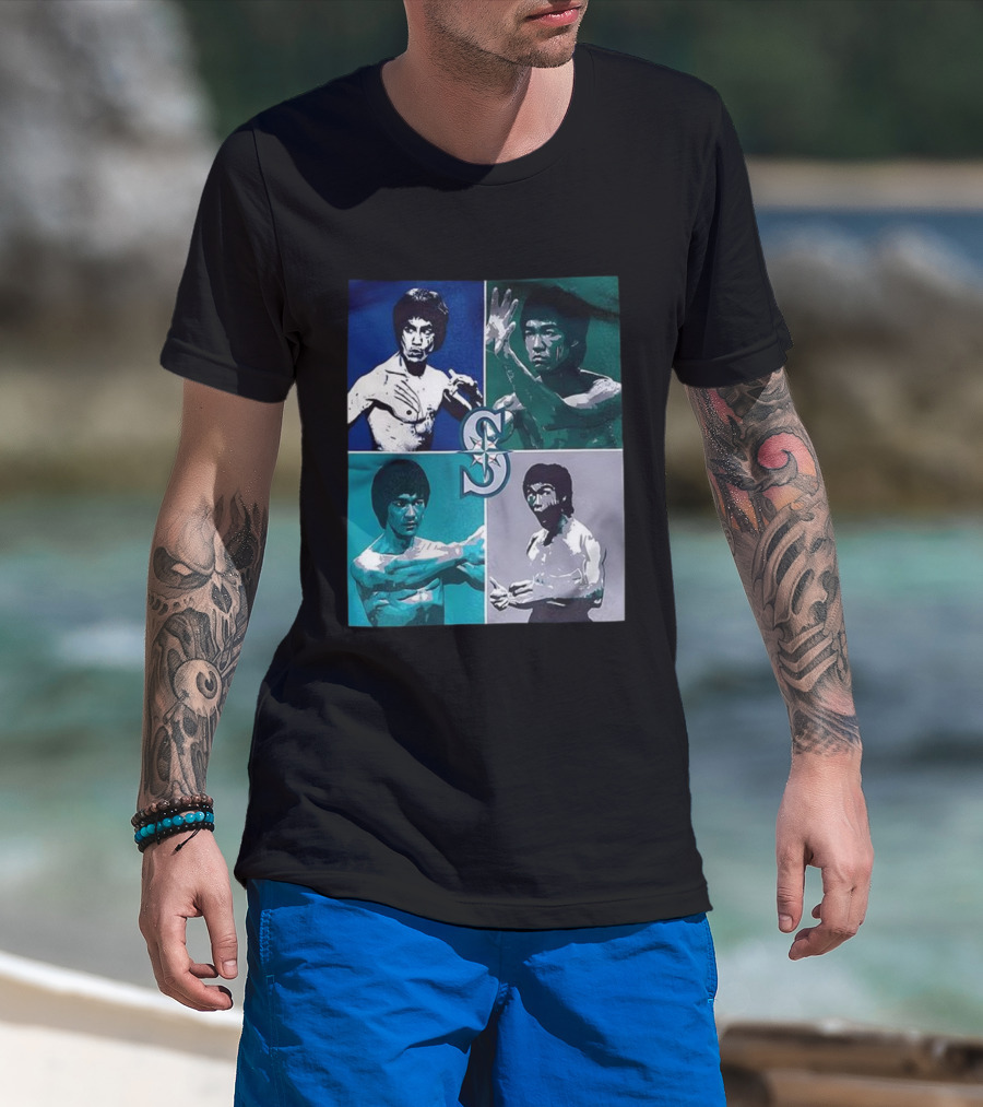Bruce Lee Seattle Mariners SC Star Emblem Four Pop Art Portraits T-Shirt