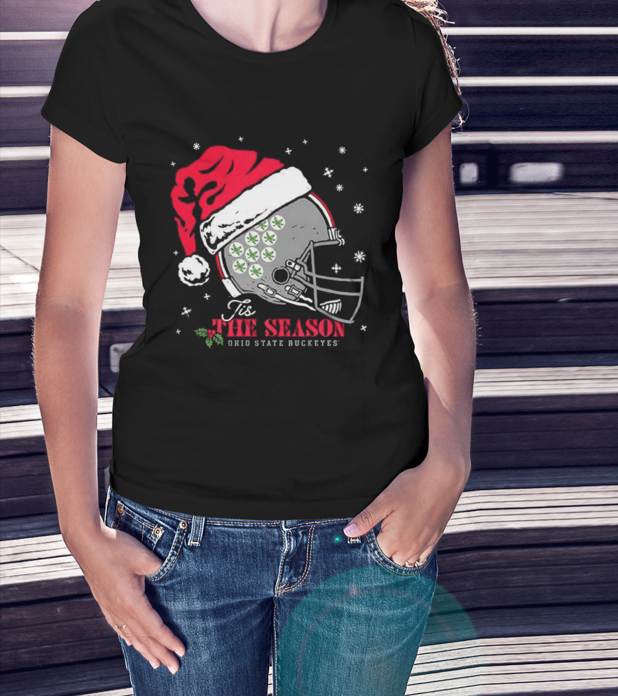 Tis The Season Ohio State Buckeyes Football Santa Helmet Christmas T-Shirt