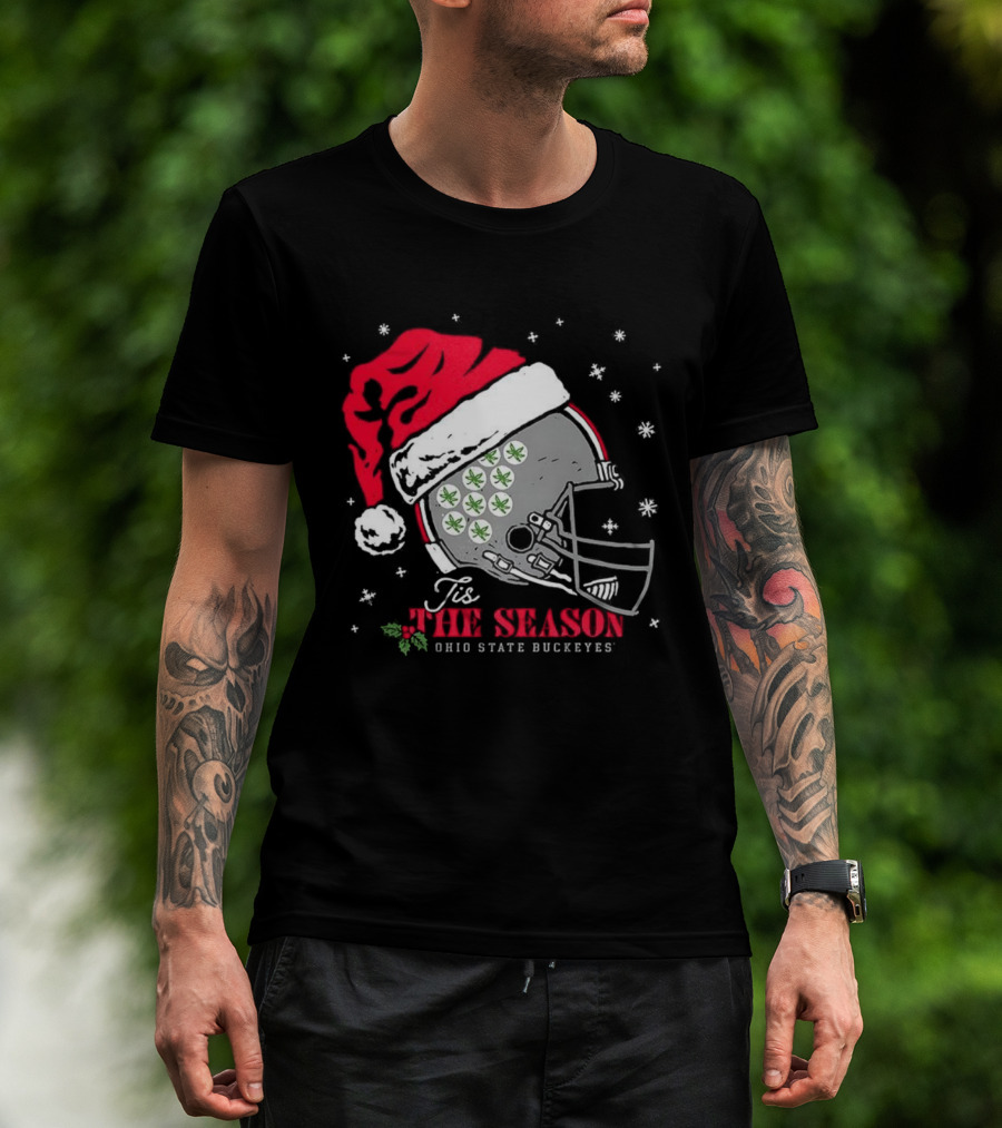 Tis The Season Ohio State Buckeyes Football Santa Helmet Christmas T-Shirt