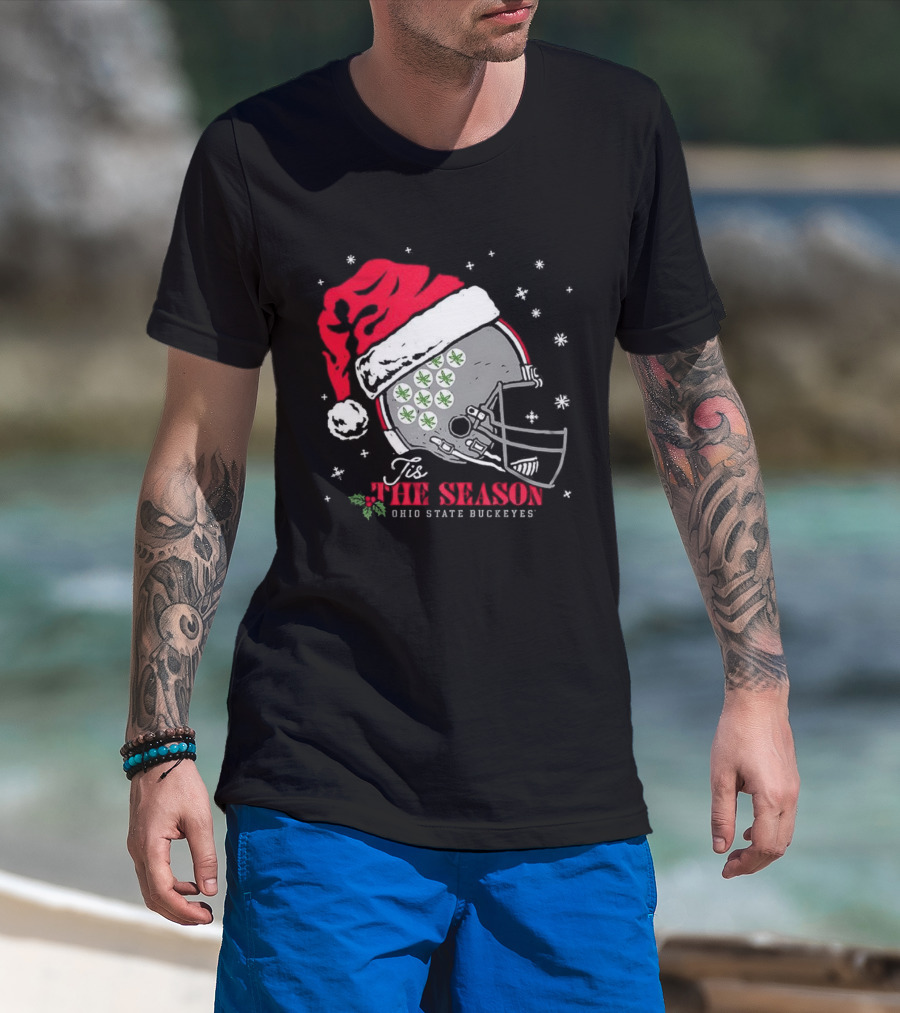 Tis The Season Ohio State Buckeyes Football Santa Helmet Christmas T-Shirt