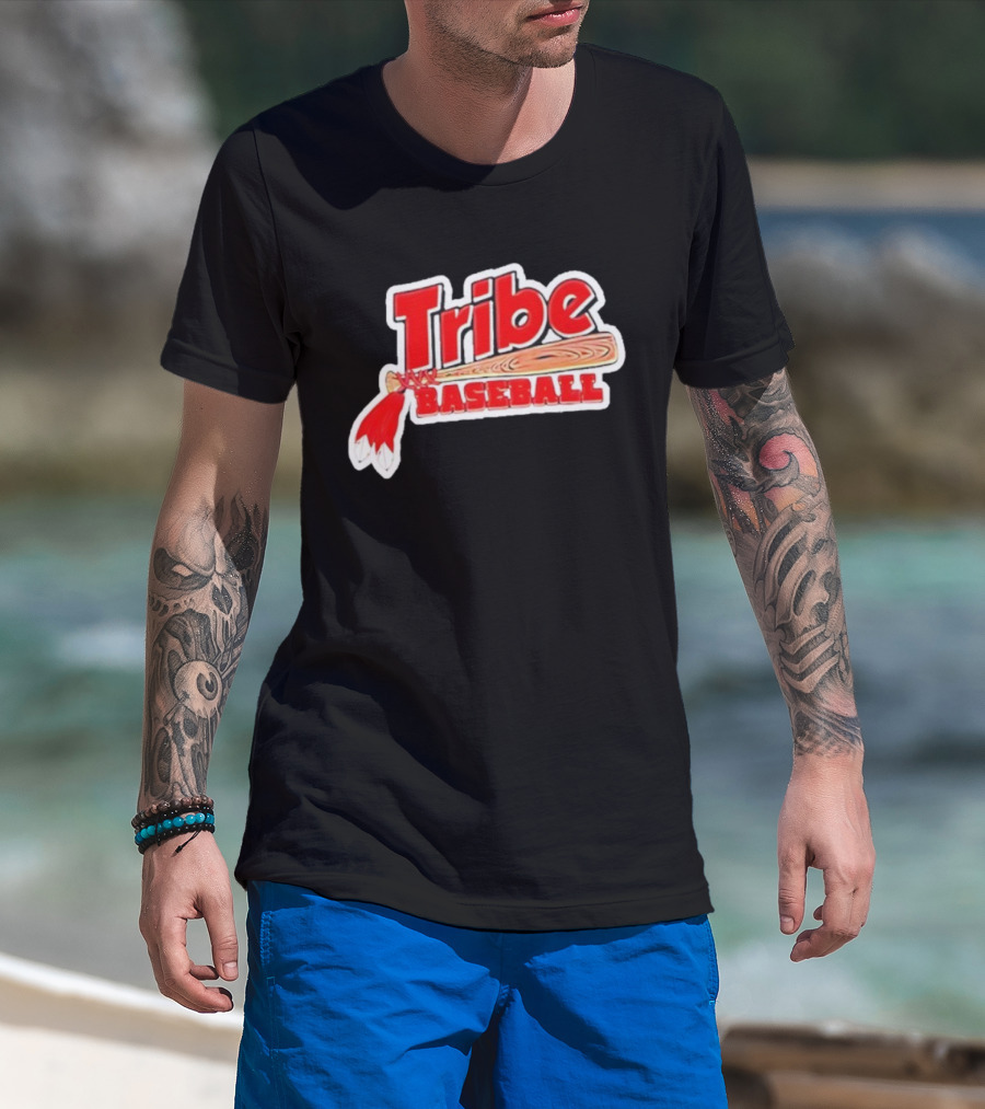Tribe Baseball Bat Red Feather Bold Style T-Shirt