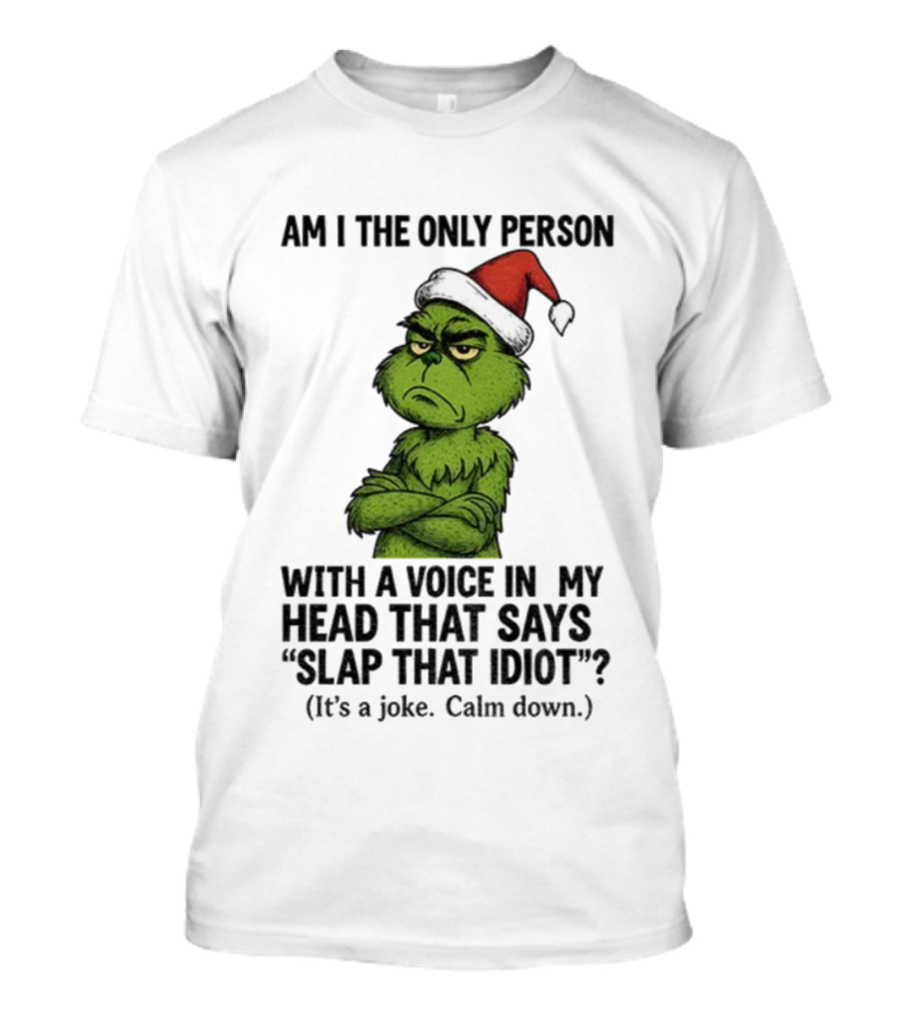 Grinch Santa Hat Am I The Only Person With A Voice In My Head That Says Slap That Idiot Christmas T-Shirt