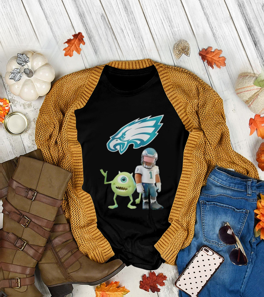 Philadelphia Eagles NFL Mike Wazowski Collaboration Football Fan Gear T-Shirt