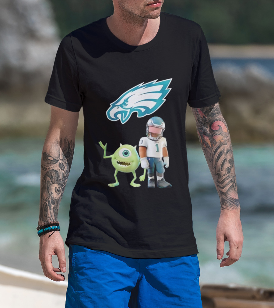 Philadelphia Eagles NFL Mike Wazowski Collaboration Football Fan Gear T-Shirt