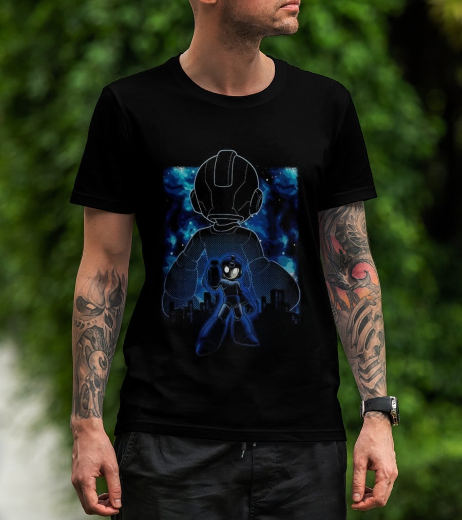 Rockman Nebula Mega Man Classic Video Game Skyline Retro Style T-Shirt